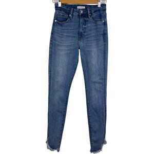 Good American Good Waist Skinny Distressed Raw Hem High Rise Jeans Size 4